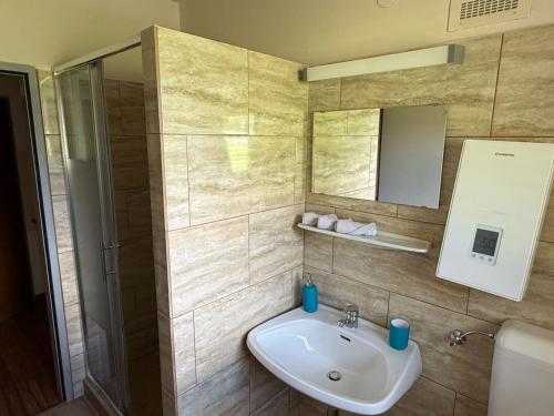 a bathroom with a sink and a mirror at Ski Vital Apartments in Sankt Michael im Lungau