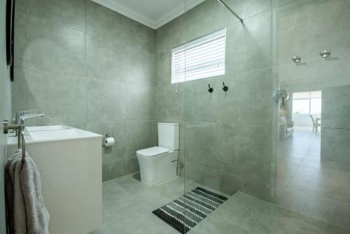 a bathroom with a shower and a toilet and a sink at Culem View's in Eversdal
