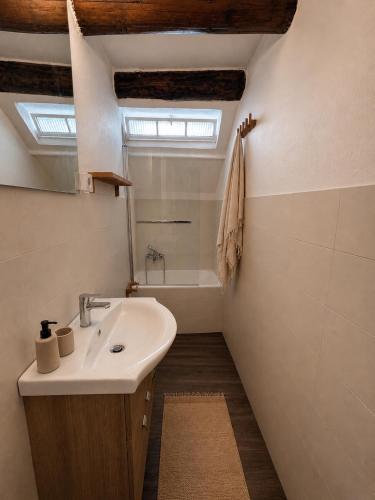 a bathroom with a sink and a bath tub at La Baita Delle Due Valli in Maccagno Superiore