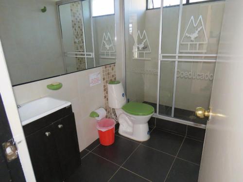 a bathroom with a green toilet and a shower at Centro Recreacional IASCEBOY in Barbosa