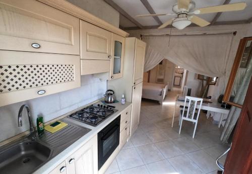 a kitchen with a sink and a stove top oven at White Coconut Studio in Christ Church