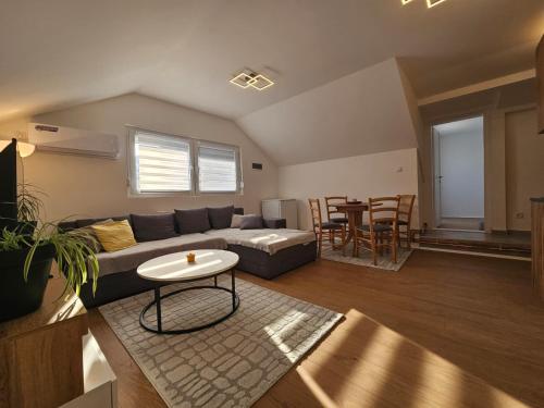 a living room with a couch and a table at Airport Apartment II in Surčin