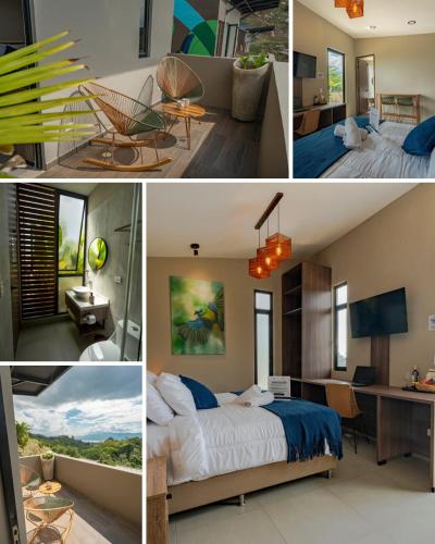 a collage of photos of a bedroom and a room at Stella club & resort in Hacienda La Cabaña