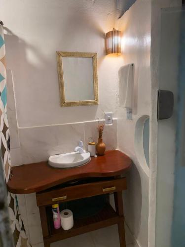 a bathroom with a sink and a mirror at Arandú Hostel in Itacaré
