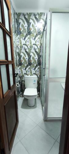 a bathroom with a toilet next to a shower at kabila vista Z1 2 chambres in M'diq