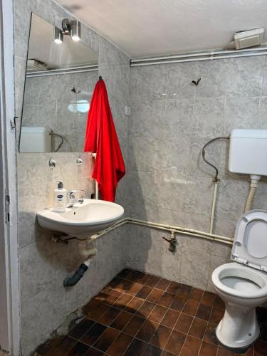 a bathroom with a white toilet and a sink at Loret in Kragujevac