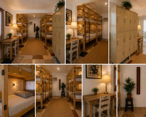 a collage of photos of a room with bunk beds at Casa Alegria Beach Rooms in Alegria