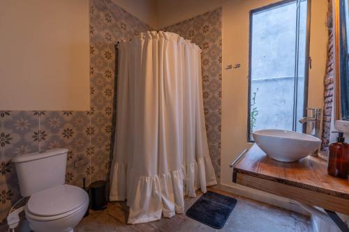 a bathroom with a toilet and a sink at La Piamonte 1903 in Azcuénaga