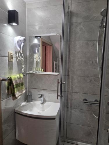 a bathroom with a sink and a shower at Apartments Kristic in Grabovac