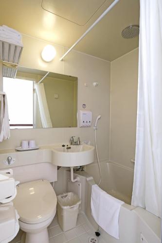 a bathroom with a sink and a toilet and a mirror at Toyoko Inn Cebu in Cebu City