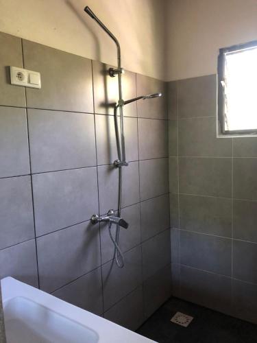 a shower stall in a bathroom with a sink at Villa Masoandro in Sainte Marie