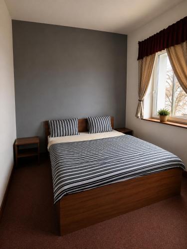 a bed in a bedroom with a window at Hotel Bellevue in Doksy