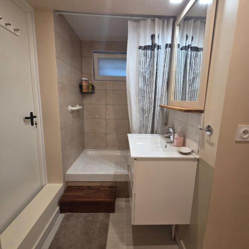 a bathroom with a tub and a sink and a shower at Le Jardin de Courcelle in Gif-sur-Yvette