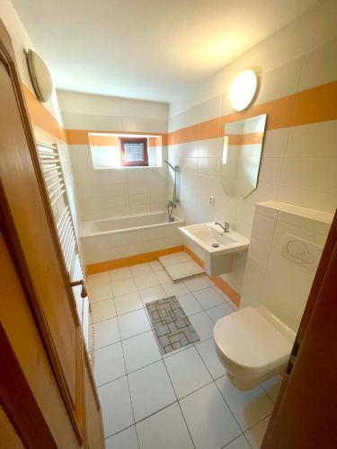 a bathroom with a white toilet and a sink at Apartmán Alva 3 in Mikulov