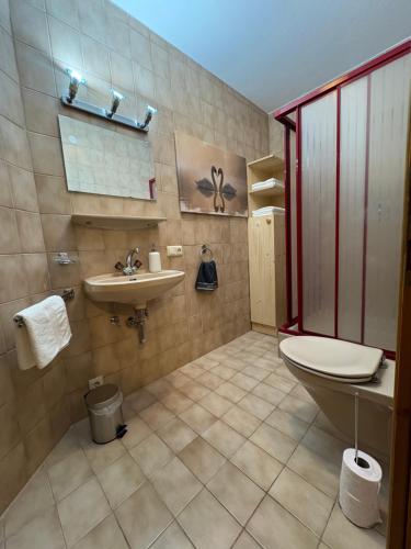 a bathroom with a sink and a toilet at Ferienwohnung Stern, Natters in Innsbruck
