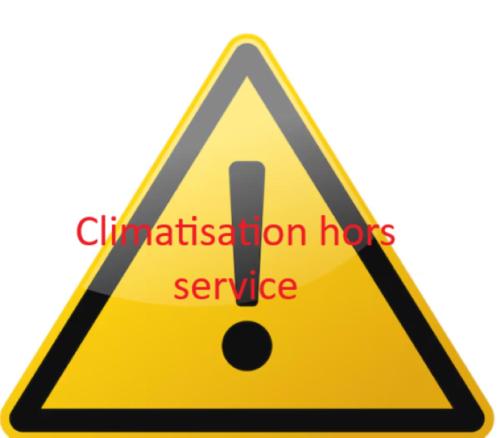 a yellow warning sign with aclamation hots service at Premiere Classe Saintes in Saintes