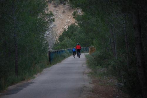 a couple of people riding bikes down a road at Hotel & Spa Can Josep in Bot