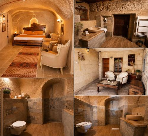 a collage of four pictures of a hotel room at Cappadocia Cave House in Ürgüp
