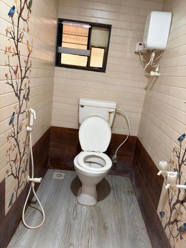 a bathroom with a white toilet in a room at Serina Guest House Malvan in Malvan