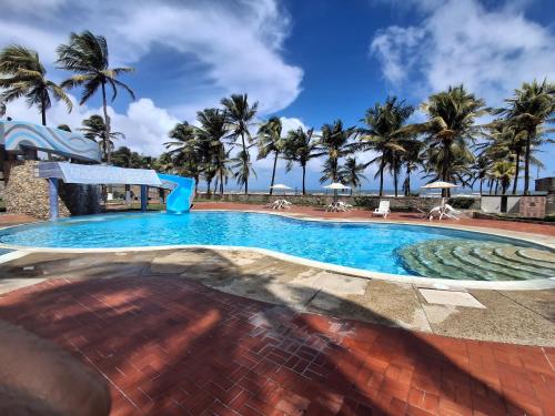 a pool at the resort with palm trees in the background at Nautilus suites in Tucacas