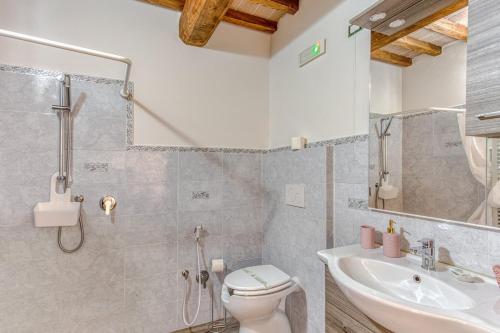a bathroom with a shower and a toilet and a sink at La Quinta Decima Bioagriturismo in Fattoria Spedaletto