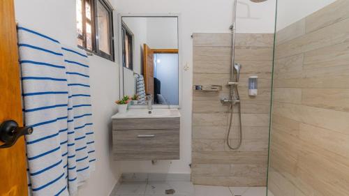 a bathroom with a shower and a sink at Villa Palacio Verde Las terrenas in Las Terrenas