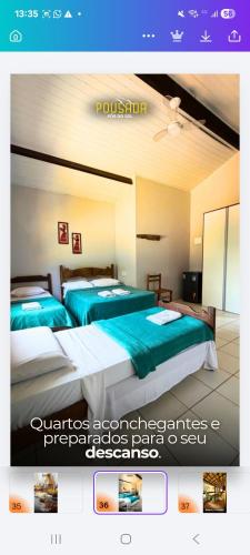 a page of a hotel room with three beds at Pousada por do soll in Serra do Cipo