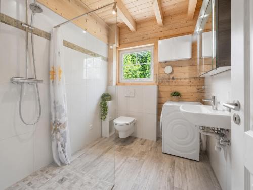 a bathroom with a toilet and a sink at Schwedenhaus Eichenberg in Eichenberg