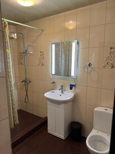 a bathroom with a sink and a toilet at Релакс in Svityazʼ