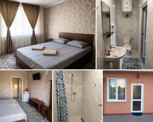 ein Hotelzimmer mit Bett und Badezimmer in der Unterkunft Готель ВІОЛІТІ in Chmelnyzkyj