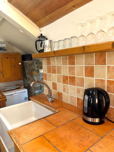 a kitchen counter with a sink and a toaster at Abbey Place Net Loft in Mousehole