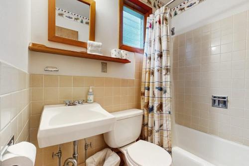 a bathroom with a toilet and a sink at King Birch Lake Home, Unit 7 in Alton