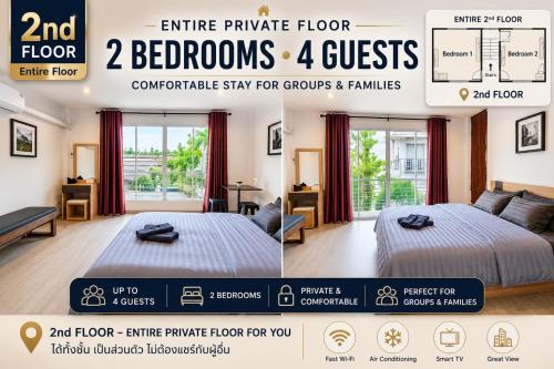 a collage of two pictures of a bedroom with two beds at Sena living Tiwanon Rd in Ban Bang Kradi (1)