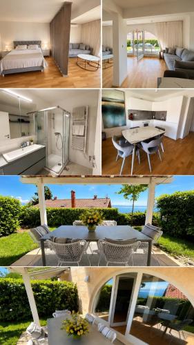 a collage of photos of a room with a bed and a table at Vila Ester - apartman Lovrana in Lovran