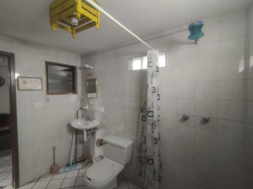 a bathroom with a toilet and a sink at Hostal Santa Anna in Xalapa