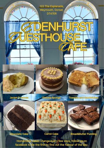 a collage of pictures of different cakes and desserts at The Edenhurst Guesthouse in Weymouth