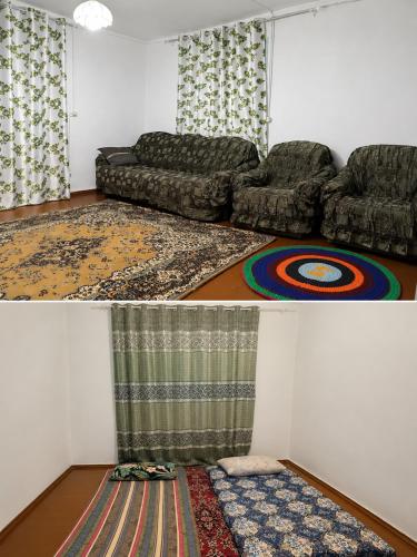 a living room with a couch and a rug at Vintage House Aisha in Kaji-Say