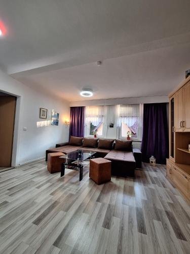 a living room with a couch and a table at Nicholas Apartment-Thuringer Wald in Tambach-Dietharz
