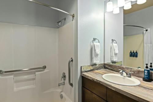 a bathroom with a sink and a shower at WorldMark Solvang in Solvang