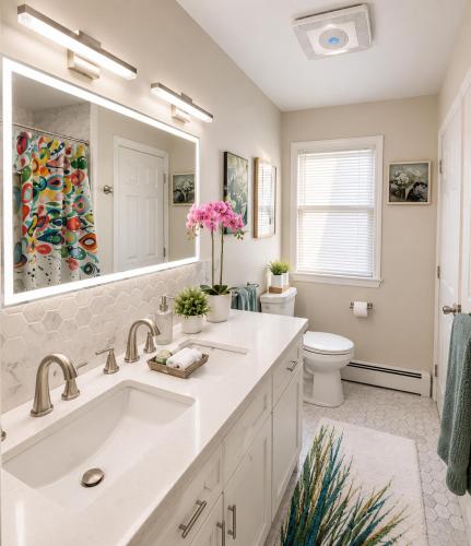 a white bathroom with a sink and a toilet at CrazyHart PVD in Providence