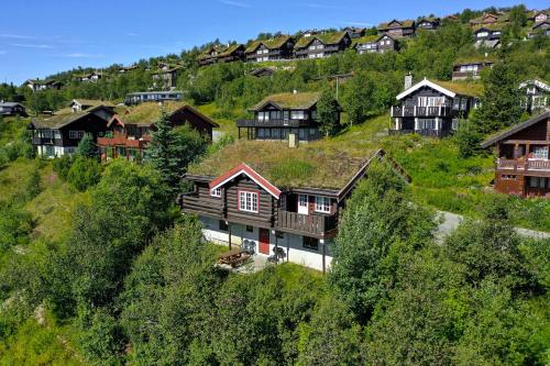 a group of houses on a hill with trees at Ideal For Families 6 Bedrooms And Sauna in Beitostøl