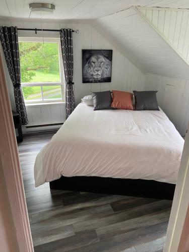 a bedroom with a large bed and a window at maison chez René in Saint-Malachie