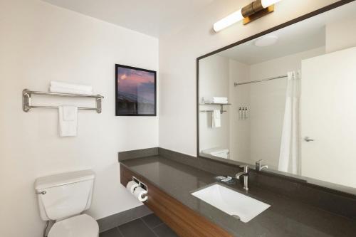 a bathroom with a toilet and a large mirror at Fairfield by Marriott Inn & Suites Grand Rapids Airport in Grand Rapids