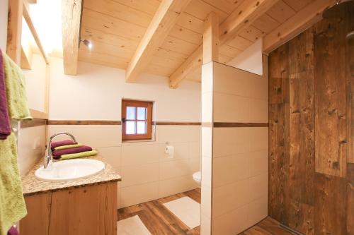 a bathroom with a sink and a shower at Chalet am Müllergut in Sankt Martin bei Lofer