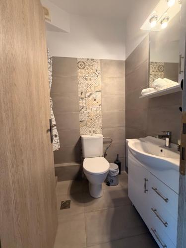 a bathroom with a toilet and a sink at The nest in Kalavrita