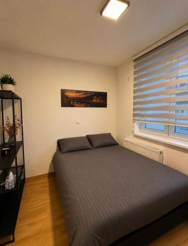 a bedroom with a bed and a window at Sarajevo s Secret -Airport Apartment East Sarajevo in Donje Mladice