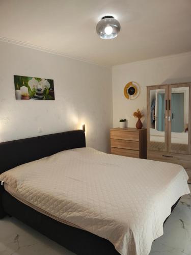 a bedroom with a large bed and a mirror at The nest in Malmedy