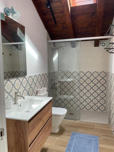 a bathroom with a white sink and a toilet at Altxerri Baserria in Aia