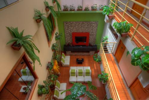 an overhead view of a living room with plants at El Mariscal Cusco in Cusco