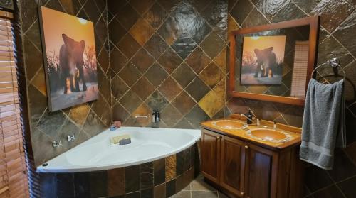 a bathroom with a tub and a sink at Kimba Lodge and Tours in Phalaborwa